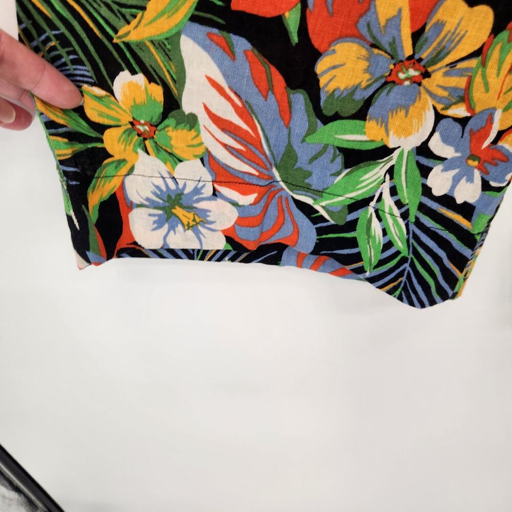 C&C California Black Linen Blend Tropical Wide Leg Pull on Crop Pants Women's M - Picture 4 of 8